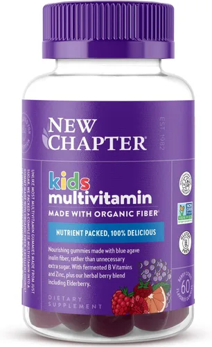 New Chapter Gomitas multivitamínicas para niños, 50 % menos de azúcar, vitaminas de gomitas para niños con vitaminas C, D3 y zinc, sin OMG, sin