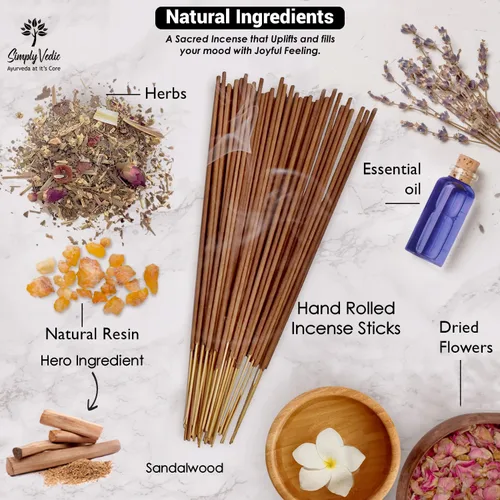 Miniatura 3 de Simply Vedic Varillas de incienso de sándalo de 8.82 oz (aproximadamente 135 varillas hechas a mano) con soporte gratuito 45 minutos de quemadura