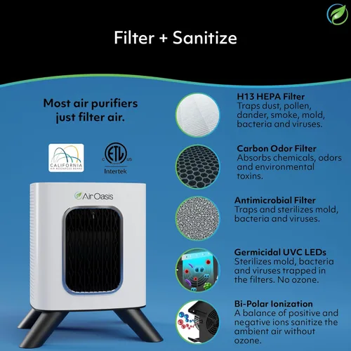 Miniatura 8 de Purificador de aire Air Oasis iAdaptAir 2.0 con filtro HEPA H13 reduce el 99% de virus, moho, polvo, humo, polen y olores, el más silencioso
