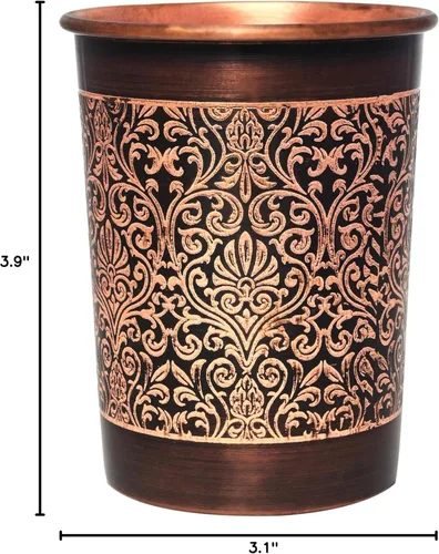 Miniatura 10 de Juego de 2 vasos de cobre, diseño floral, 8.5 fl oz (8.45 onzas líquidas) de capacidad para beneficios para la salud del ayurveda (recto)