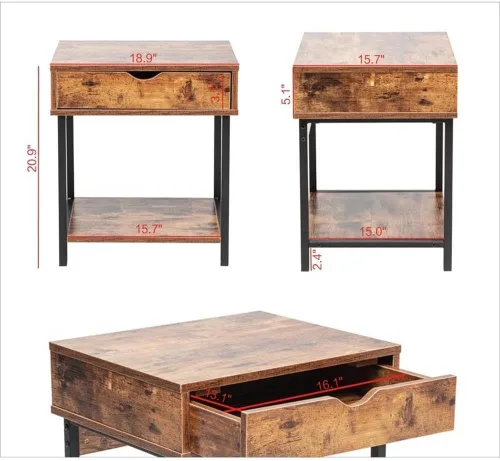 Miniatura 3 de JJS Mesa auxiliar auxiliar, mesita de noche, mesita de noche con cajón y estantes de almacenamiento, mesa de sofá para sala de estar, dormitorio