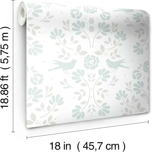 Miniatura 8 de RoomMates RMK12147RL Rose Lindo - Papel tapiz para despegar y pegar con diseño de bosque blanco y azul cielo
