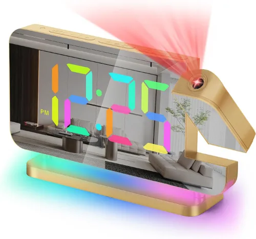 Miniatura 12 de Reloj despertador de proyección, relojes digitales LED RGB de 18.8 cm de pantalla grande, con proyector giratorio de 180°, luz nocturna, puerto