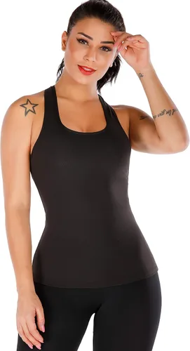Miniatura 4 de RUNNING GIRL Camisetas sin mangas de yoga para mujer brasier integrado camisetas atléticas recortadas de talla grande Negro