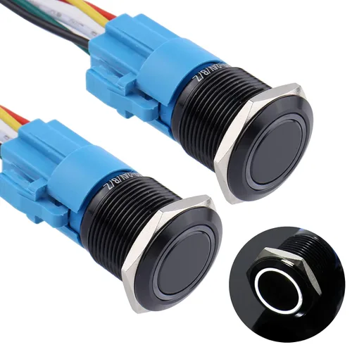 Miniatura 12 de 2 piezas de interruptor de botón de presión momentáneo de 16 mm 12V-24V LED de anillo 1NO 1NC impermeable (ON)-Apagado Cáscara de botón de metal