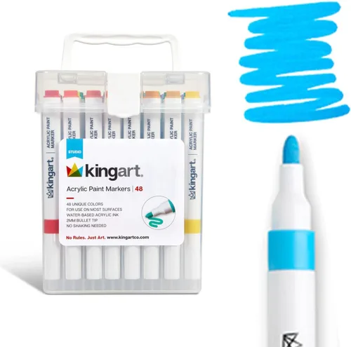 Miniatura 9 de KINGART 84-Piece Acrylic Paint Marker Set – 2mm Bullet Tip – Vibrant Water-Based Multi-Surface Art Pens for Rock, Glass, Wood, & Canvas – Large