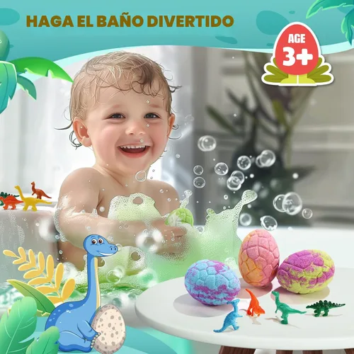 Miniatura 3 de Qivatex Bombas de baño para niños con juguetes de dinosaurios en el interior, paquete de 9 bombas de baño de dinosaurios orgánicos naturales