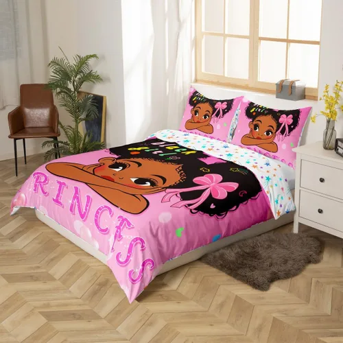 Miniatura 3 de Erosebridal Juego de funda de edredón negra mágica para niñas, tamaño individual, diseño de princesita para niños pequeños, funda de edredón rosa