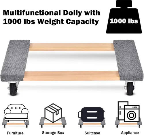 Miniatura 2 de Goplus Carro móvil para muebles, rodante de madera resistente con ruedas para sofá de piano, nevera, artículos pesados, soporta de forma segura 1000