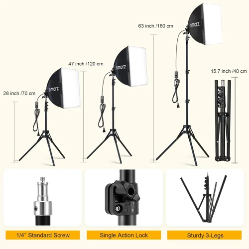 Miniatura 4 de Paquete de 2 kits de iluminación profesional Softbox, luces de estudio de 16 x 16 pulgadas con bombillas LED E27 de 85 W 2700-6500 K, iluminación
