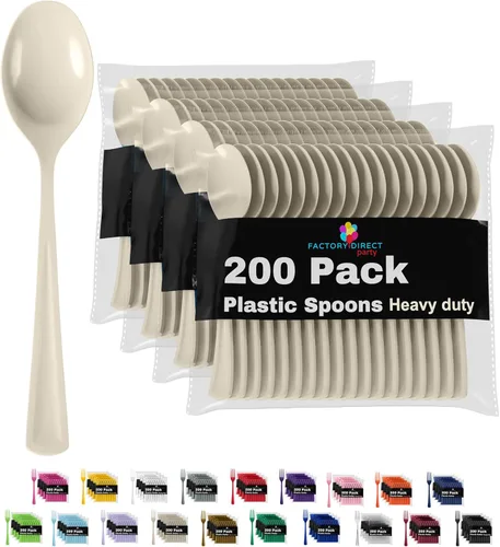 Miniatura 22 de Party Solids - Cubertería de plástico resistente, 200 piezas, cucharas desechables de plástico amarillas, cubiertos, cubiertos Amarillo