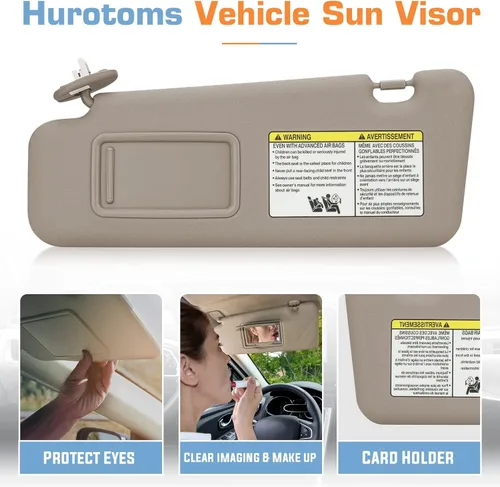 Miniatura 7 de Visera solar izquierda del lado del conductor con luz para Toyota Highlander 2008 2009 2010 2011 2012 2013, repuesto para 74320-48500-B0, beige