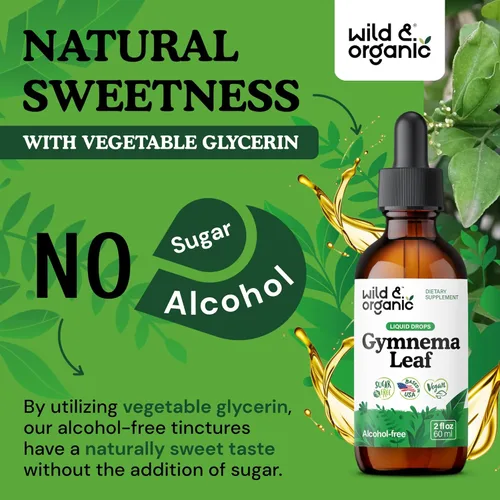 Miniatura 6 de Wild & Organic Gymnema Sylvestre Extract Drops - Suplemento de gimnasia sin azúcar para apoyo general - Tintura de extracto de hoja de Gurmar