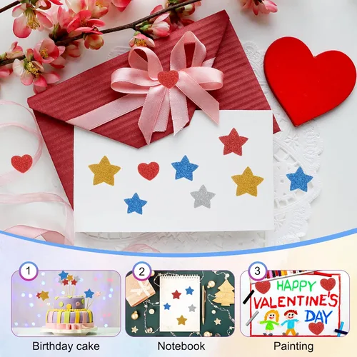 Miniatura 7 de MECCANIXITY 60 calcomanías de espuma con purpurina de 1 pulgada autoadhesivas en forma de corazón para suministros de manualidades, bricolaje