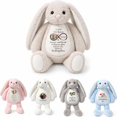 Miniatura 14 de TNYKER Conejito de Pascua personalizado para bebés, con nombre personalizado, conejito de peluche con orejas largas con monograma, muñeca de conejo