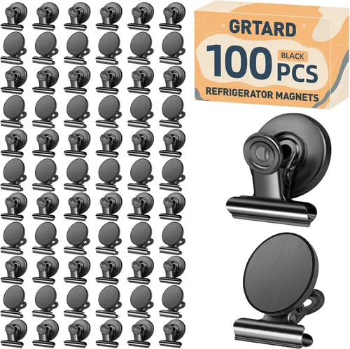 Miniatura 10 de Grtard Paquete de 12 clips magnéticos, imanes de nevera, clips magnéticos fuertes resistentes, clip magnético para pizarra blanca para oficina, Negro