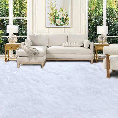 Miniatura 28 de Alfombras para dormitorio de niñas sala de estar: alfombra de área peluda de 5 x 7 para sala de juegos de niños, alfombra peluda de felpa pastel