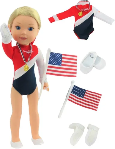 American Fashion World Juego de gimnasia para muñecas de 14 pulgadas, juego de 5 piezas, calidad premium y diseño moderno