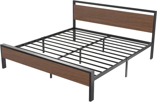 Miniatura 8 de SHA CERLIN Base de cama de plataforma de metal tamaño King de 14 pulgadas con cabecero y piecero de madera, base de colchón, no necesita somier