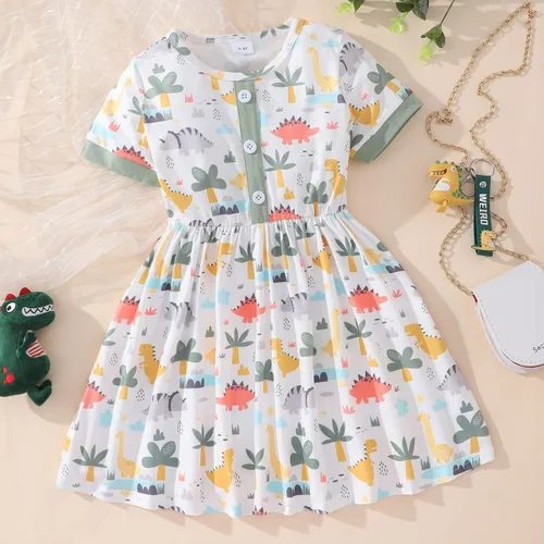 Miniatura 2 de Vestidos de verano para niñas pequeñas, túnica de dinosaurio, vestido casual de manga corta, vestido de patinadora para niños pequeños, 2-7T
