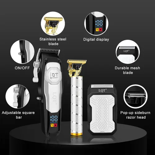 Miniatura 2 de Juego de cortapelos y recortadora de barba profesional inalámbrica para hombres, pantalla LED y batería de larga duración, palanca ajustable
