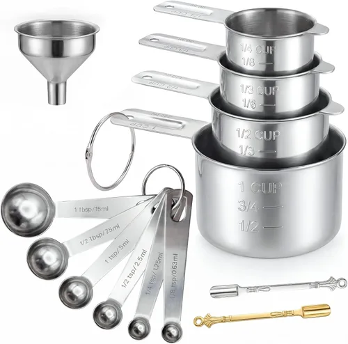 Miniatura 9 de Cucharas medidoras, juego de tazas de cucharas medidoras de acero inoxidable de alta calidad, cucharada pequeña con medidas métricas