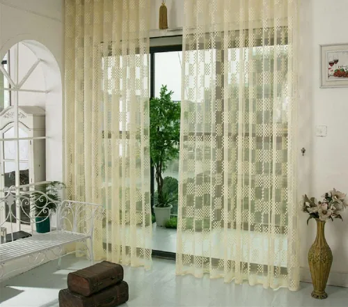New Jacquard Hollow Grid Sheer Curtains Window Treatments Rod Pocket Top Style for Living Room Bedroom(1 Panel, W 52 x L 84 inch, Yellow)