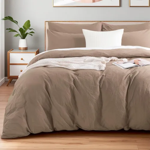 Miniatura 59 de NEXHOME PRO Funda de edredón de algodón para niños, tamaño twin, aspecto de lino, blanco, orgánico, natural, 100% algodón lavado, juego de ropa