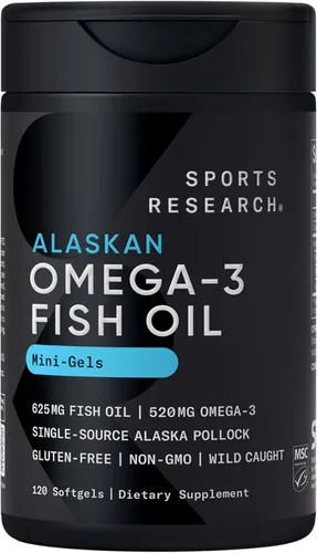 Miniatura 12 de Sports Research® Aceite de pescado Omega-3 AlaskOmega Mini Geles 625mg de Wild Alaskan Pollock - Suplemento de aceite de pescado sin eructos