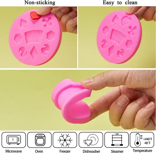 Miniatura 3 de WILLBOND 2 moldes de silicona para póquer, moldes de chocolate con temática de casino en 3D, mini tarjetas de corazón para dulces, fondant, rosa