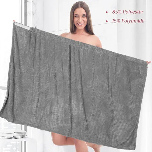 Miniatura 30 de 4 toallas envolventes para mujer, bata de spa con cierre ajustable, parte superior elástica, envoltura ligera para baño y ducha