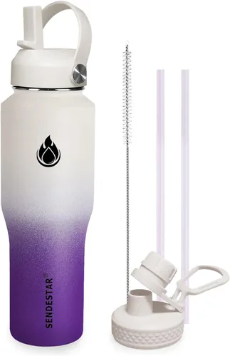 Miniatura 29 de SENDESTAR Botella de agua de acero inoxidable de 40 onzas (fría durante 48 horas, caliente durante 24 horas), botella aislada al vacío de doble Gris