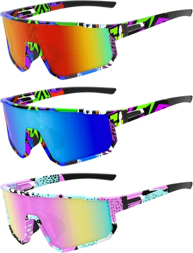 Miniatura 14 de Gafas de sol deportivas para niños, polarizadas, con protección UV400, para niños y niñas, para béisbol, softbol, ciclismo Lentes rojas con montura