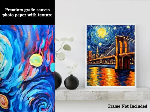 Miniatura 3 de Bestbuddy Pet 8X10 Sin Marco Noche Estrellada Inspirado Puente de Brooklyn Monumento de Nueva York Famosa Arquitectura Tour Mundial Pintura al óleo
