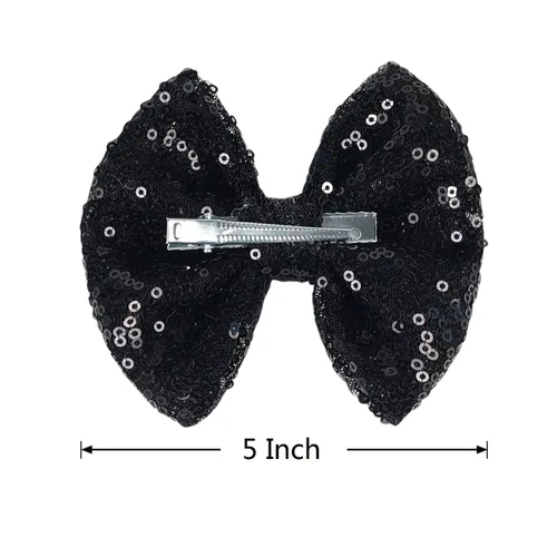 Miniatura 3 de Love Fairy - Horquilla con lazo con brillantina, una pinza para el cabello con lazo de lentejuelas brillantes, 5 pulgadas, perfecta para niñas, Negro