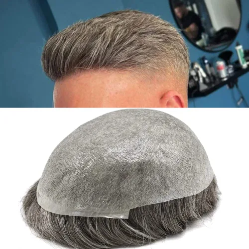 Miniatura 41 de Toupee Hair for Men Hair Piece 0.002 in Ultra Thin Skin Mens Toupee Sistema de reemplazo de cabello humano para hombres, prótesis capilar
