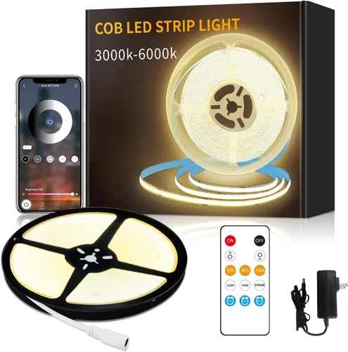Miniatura 13 de Tiras de Luces LED COB 32.8 pies, 6000K DC 24V Regulables Blancas Flexibles Luces de Cuerda LED para Dormitorio, con Control Remoto y de Aplicación