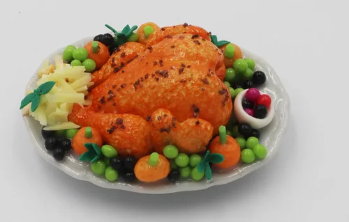 Miniatura 4 de Pavo asado en miniatura hecho a mano – Figura realista de arcilla de pavo de Acción de Gracias para casas de muñecas, exhibiciones de alimentos