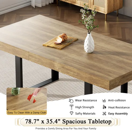 Miniatura 8 de Juego de mesa de comedor extensible de 5 piezas para 4, mesa de cocina de madera marrón de 63-78.7 pulgadas con 4 sillas acolchadas beige, juego