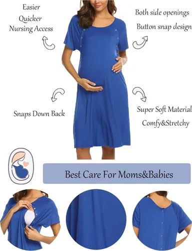 Miniatura 2 de Ekouaer - Camisón con botones y manga corta para mujer vestido para lactancia parto hospital y maternidad tallas S-XXL