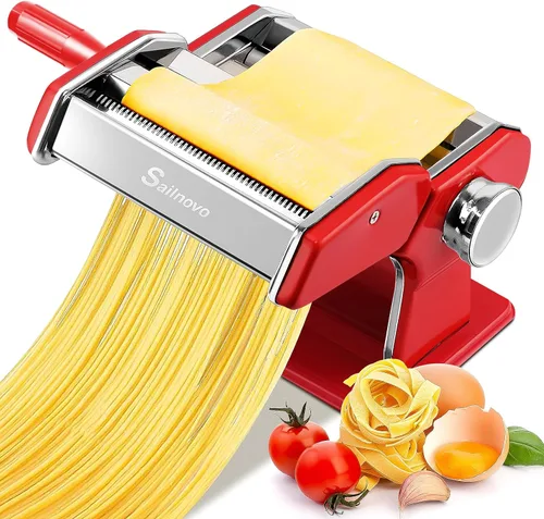 Sailnovo Máquina para hacer pasta, máquina para hacer pasta Roller 180, 9 ajustes de grosor ajustables, máquina de fideos 2 en 1 con rodillos y