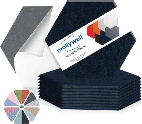 Miniatura 9 de Mollywell Paneles acústicos hexagonales, de alta densidad, insonorizantes, azulejos de fieltro decorativos para reducción de ruido para techos