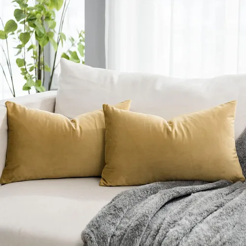 Miniatura 58 de Juego de 2 fundas de almohada decorativas de terciopelo de 14 x 14 pulgadas con cremallera, fundas de cojín cuadradas suaves y lisas de lujo