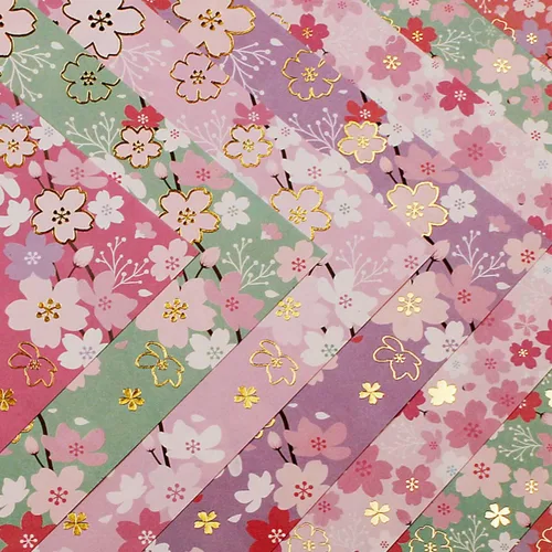 Miniatura 2 de 112 hojas de papel de origami más pesado con patrón de flor de cerezo japonés Sakura Bronzing Chiyogami 6" 15cm papel Washi fácil de plegar