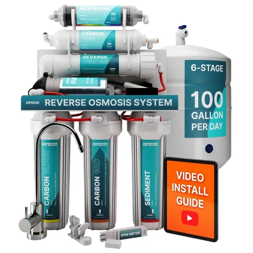 Miniatura 9 de NU Aqua Sistema de filtro de agua de ósmosis inversa de 5 etapas debajo del fregadero - Bomba de refuerzo - Filtración RO de 100 GPD con grifo
