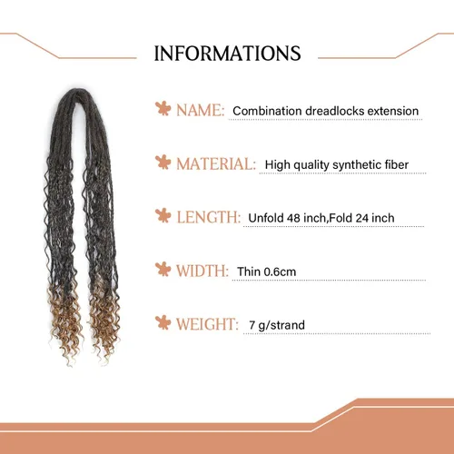 Miniatura 3 de Extensiones de rastas trenzadas bohemias de 24 pulgadas, 10 hebras de rastas sintéticas rizadas color marrón degradado con trenza de caja, rastas
