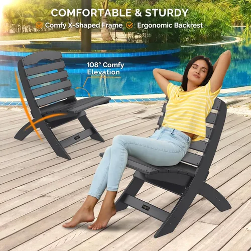 Miniatura 7 de VINGLI Sillas Adirondack portátiles, silla Adirondack plegable de plástico para todos los climas, sillas para fogatas al aire libre para patio