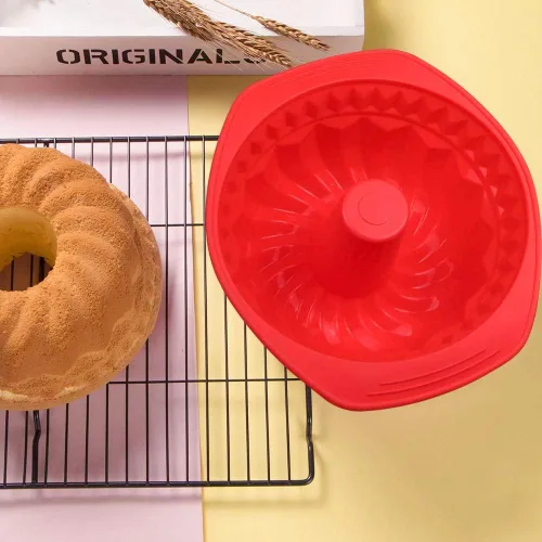 Miniatura 5 de Webake Molde de silicona acanalada Pan antiadherente Kugelhopf Cake Molde de silicona de 9 pulgadas para horno - rojo