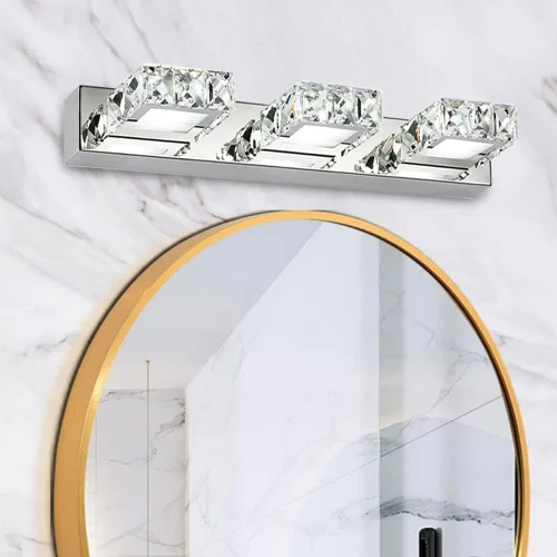 Miniatura 2 de Lámpara de tocador de cristal de 18.1 pulgadas, 3 luces, accesorios de iluminación de baño, lámpara de pared LED cromada moderna sobre espejo