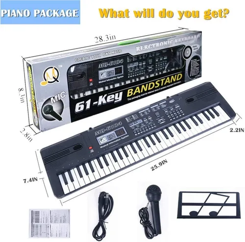 Miniatura 6 de Semart Teclado de piano para niños Teclado eléctrico de música digital de 61 teclas para principiantes piano portátil w/LCD pantalla micrófono cable